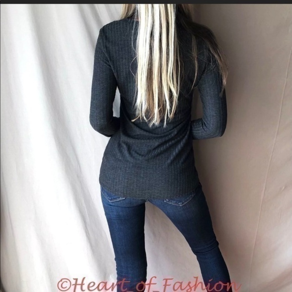Charcoal Ladder Cutout Thermal Ribbed Knit Top - Picture 6 of 7
